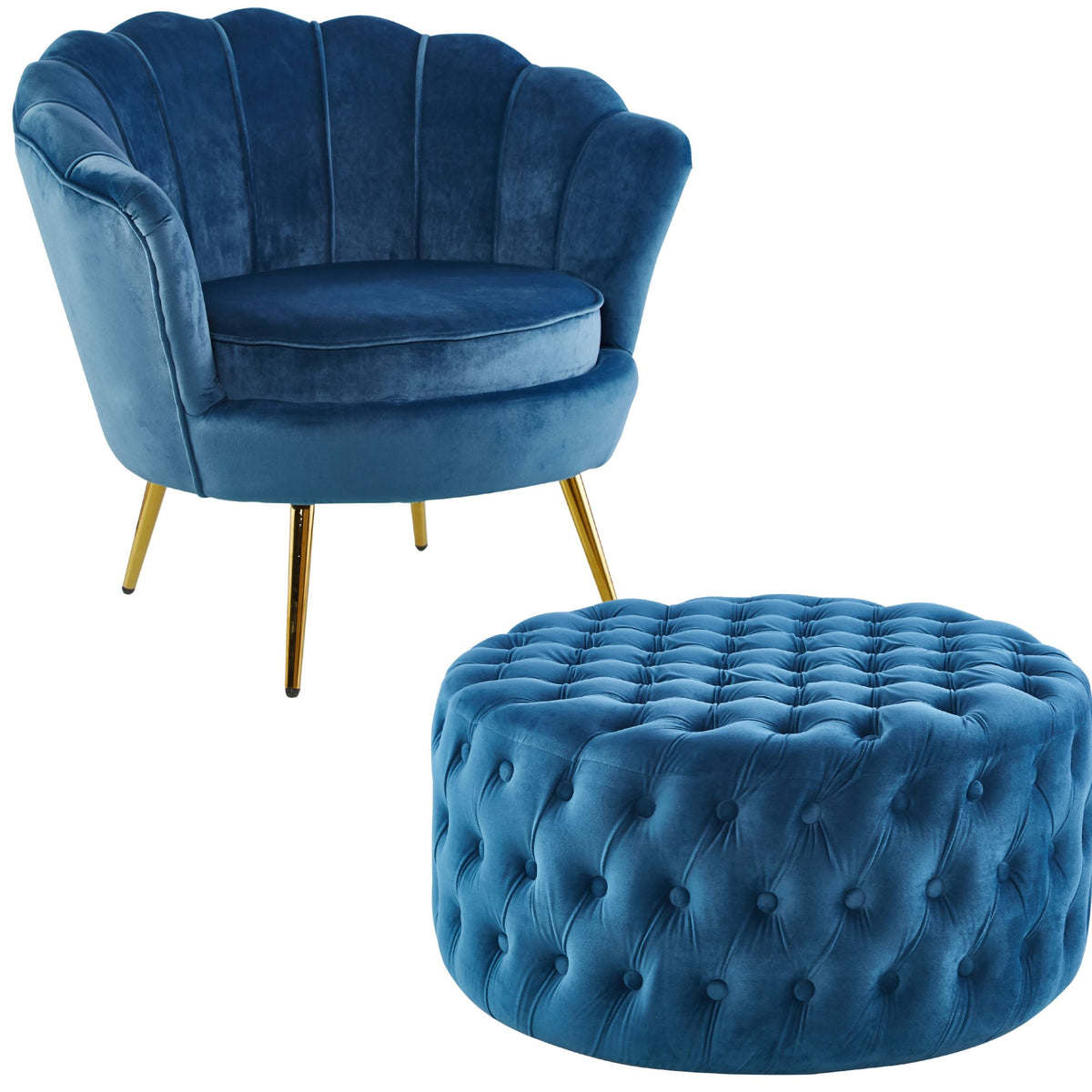 Arona Velvet Fabric Accent Sofa Love Chair with Round Ottoman - Blue - Notbrand