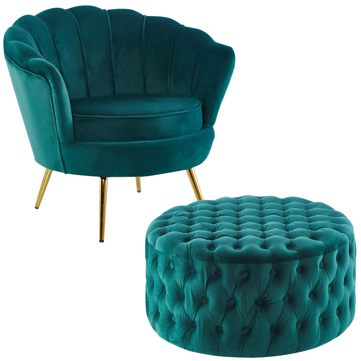 Arona Velvet Fabric Accent Sofa Love Chair Round Ottoman Set - Green - Notbrand