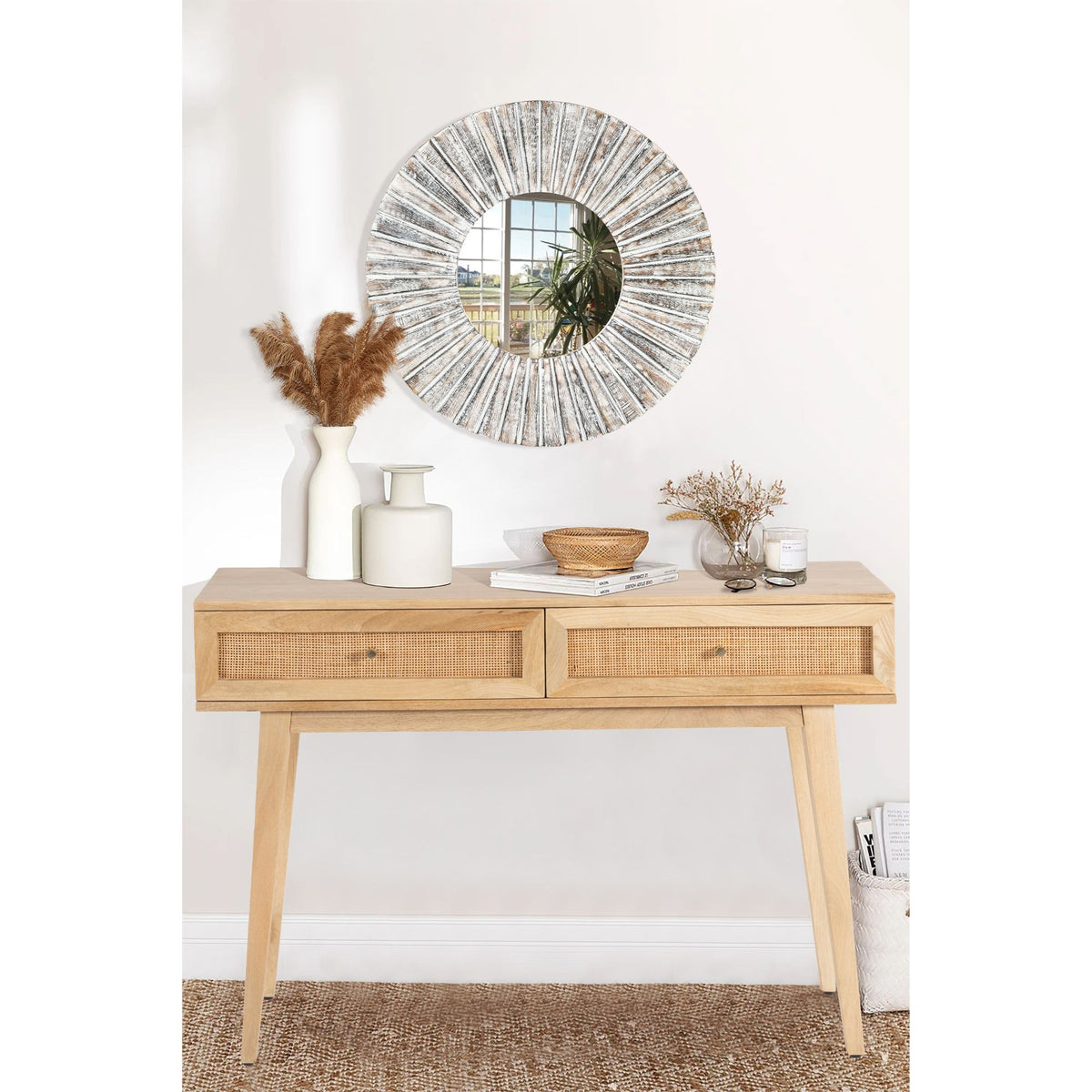 Olearia Console Table with Solid Mango Timber Wood in Natural - 110cm - Notbrand