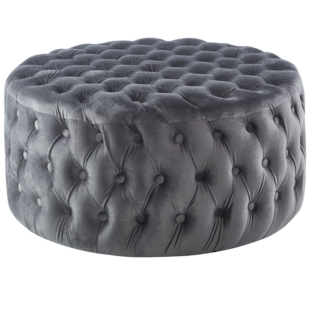 Uzona Tufted Velvet Fabric Round Ottoman Footstools - Grey - Notbrand