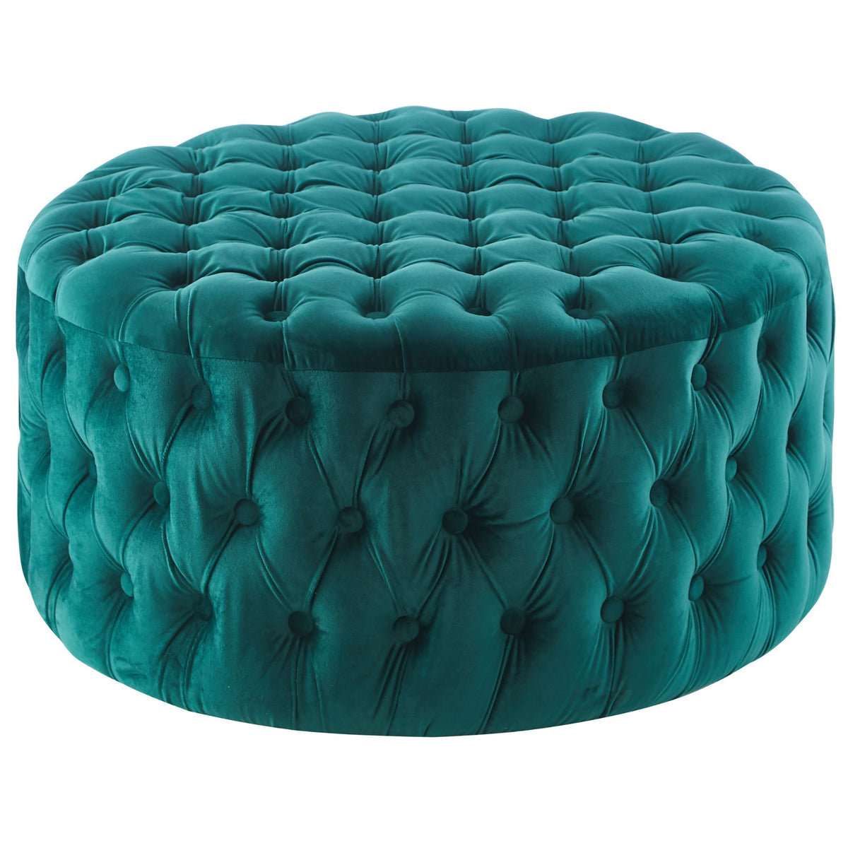 Uzona Tufted Velvet Fabric Round Ottoman Footstools - Green - Notbrand