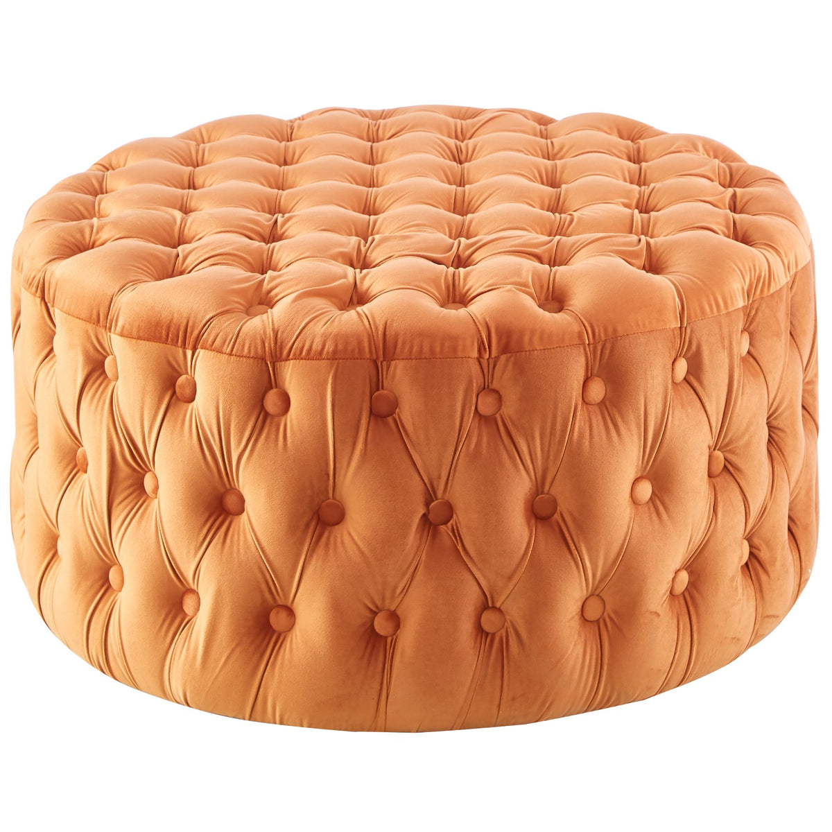 Uzona Tufted Velvet Fabric Round Ottoman Footstools - Cinnamon - Notbrand