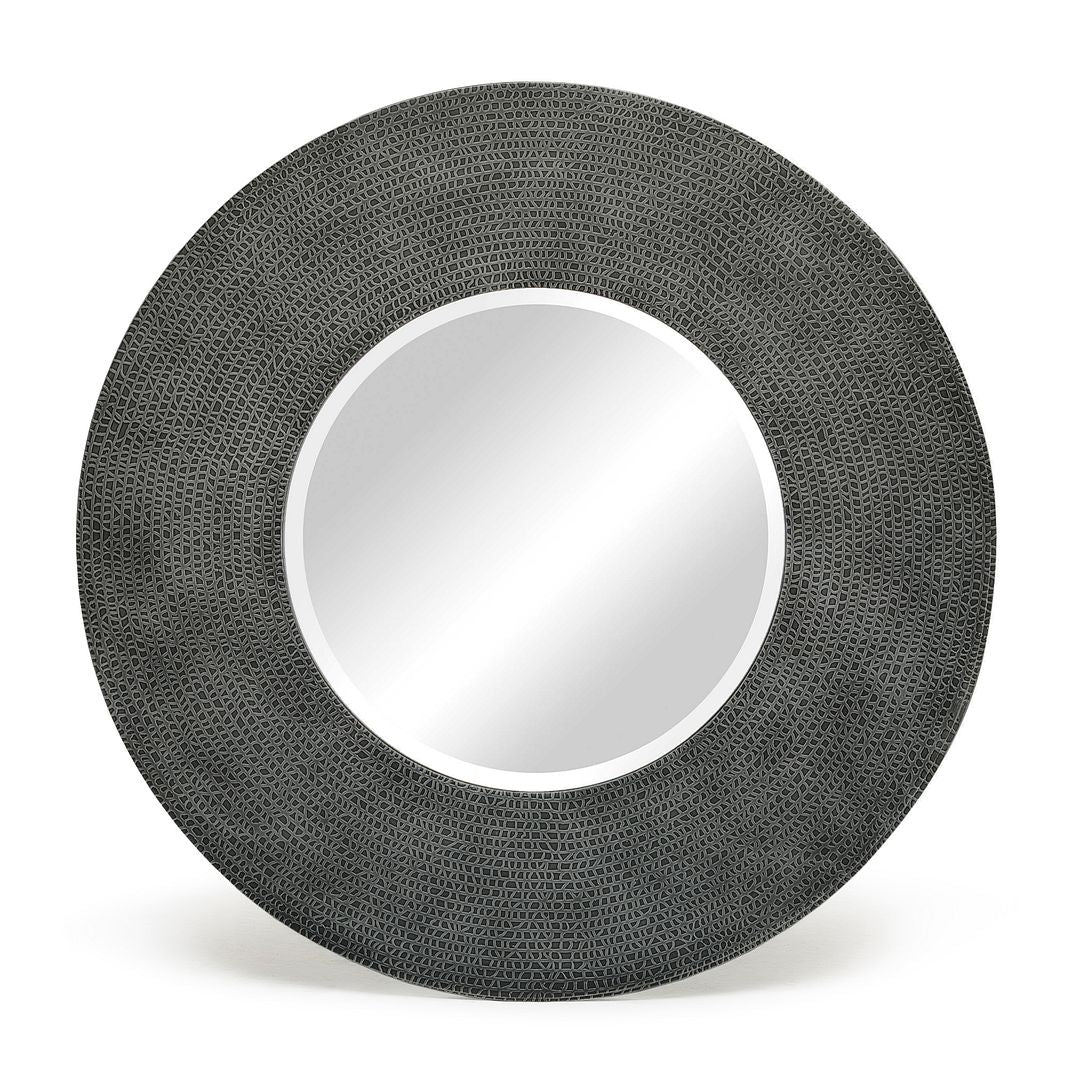 Mbelu Round Wall Mirror with Croc Pattern Frame - Black Silver Finish - Notbrand