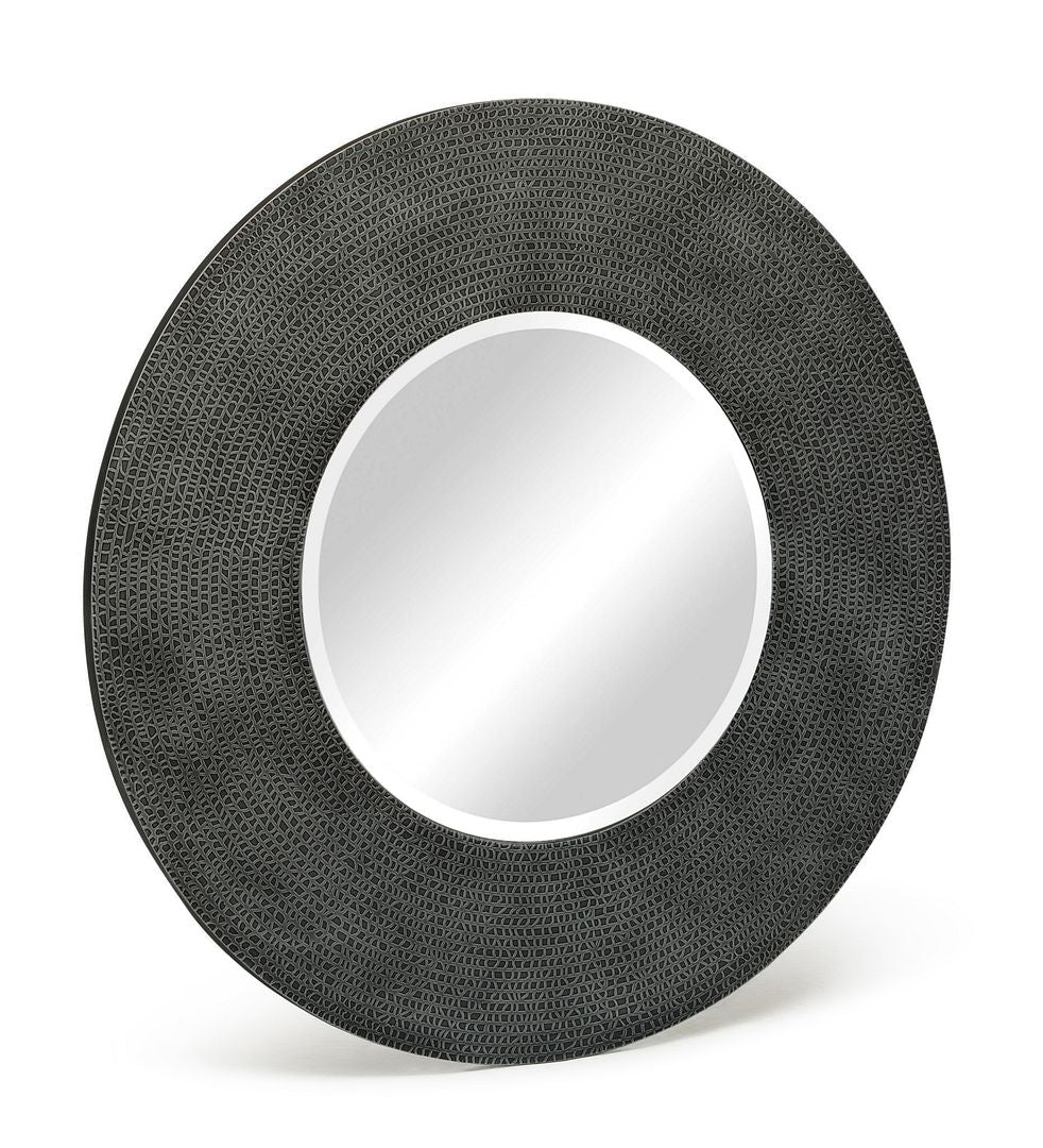 Mbelu Round Wall Mirror with Croc Pattern Frame - Black Silver Finish - Notbrand