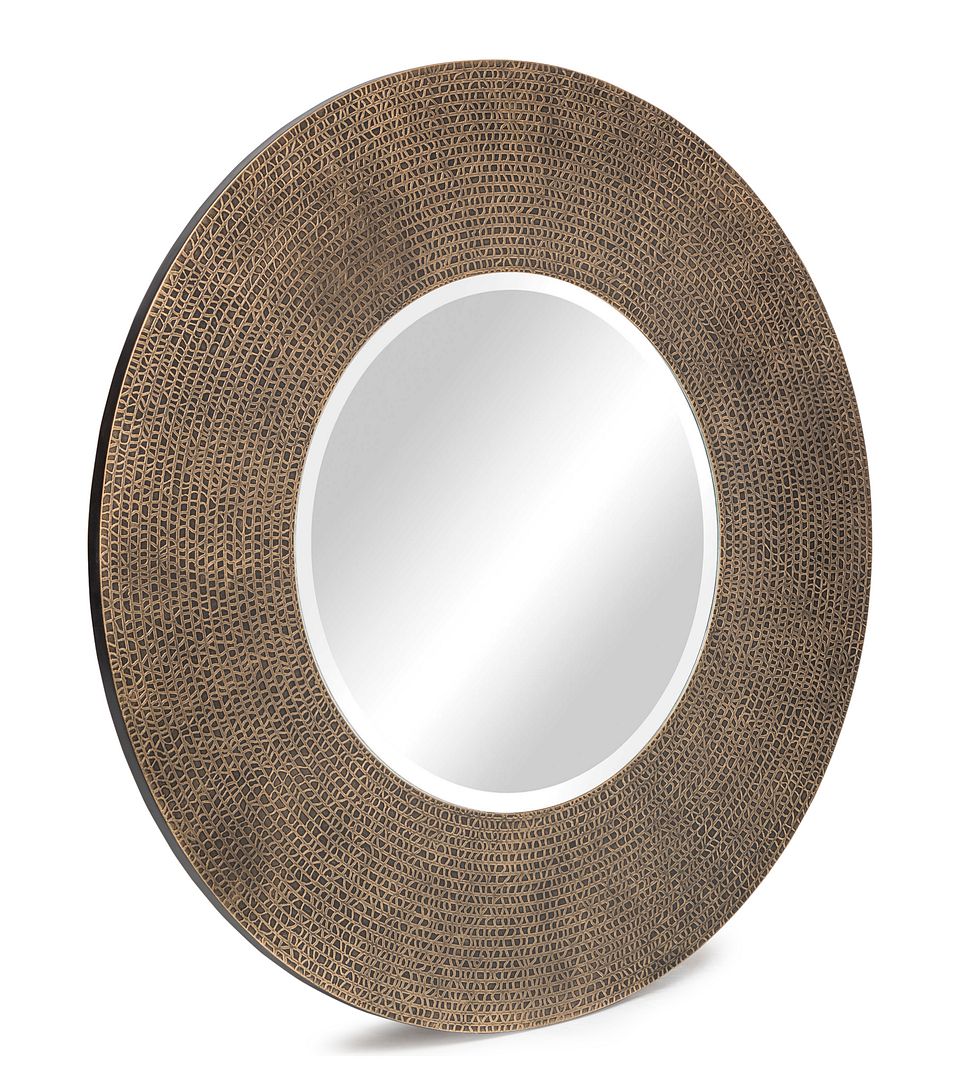 Mbelu Round Wall Mirror with Croc Pattern Frame - Gold Black Finish - Notbrand