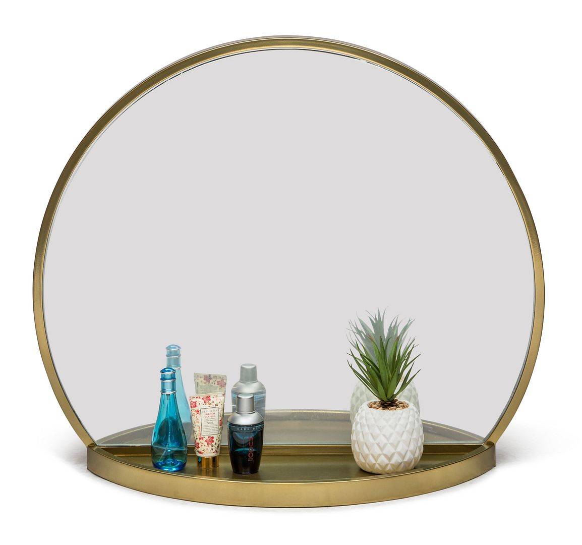 Mbelu Round Table Wall Mirror with Shelf Storage - Brass Finish - Notbrand