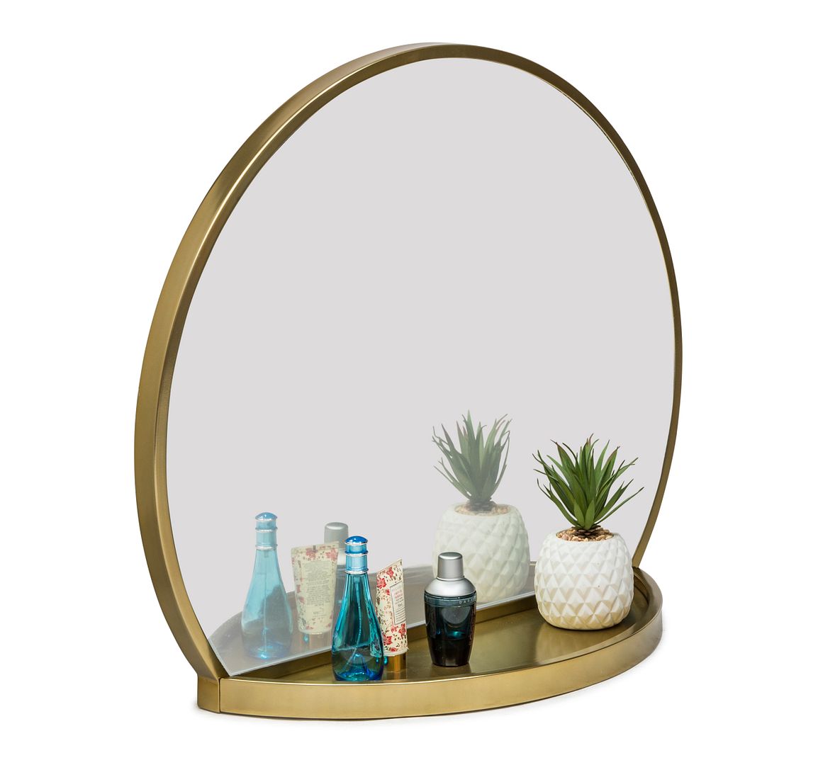 Mbelu Round Table Wall Mirror with Shelf Storage - Brass Finish - Notbrand