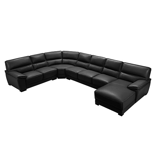 Retse Luxurious Bonded Leather Corner Sofa 7 Seater with Chaise - Black - Notbrand