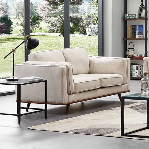 Retse Fabric Modern Lounge Set 2 Seater with Wooden Frame - Beige - Notbrand