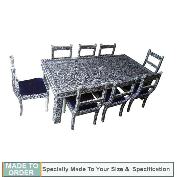 Valeria Bone Inlay Floral Dining Table and Eight Chair Set - Notbrand