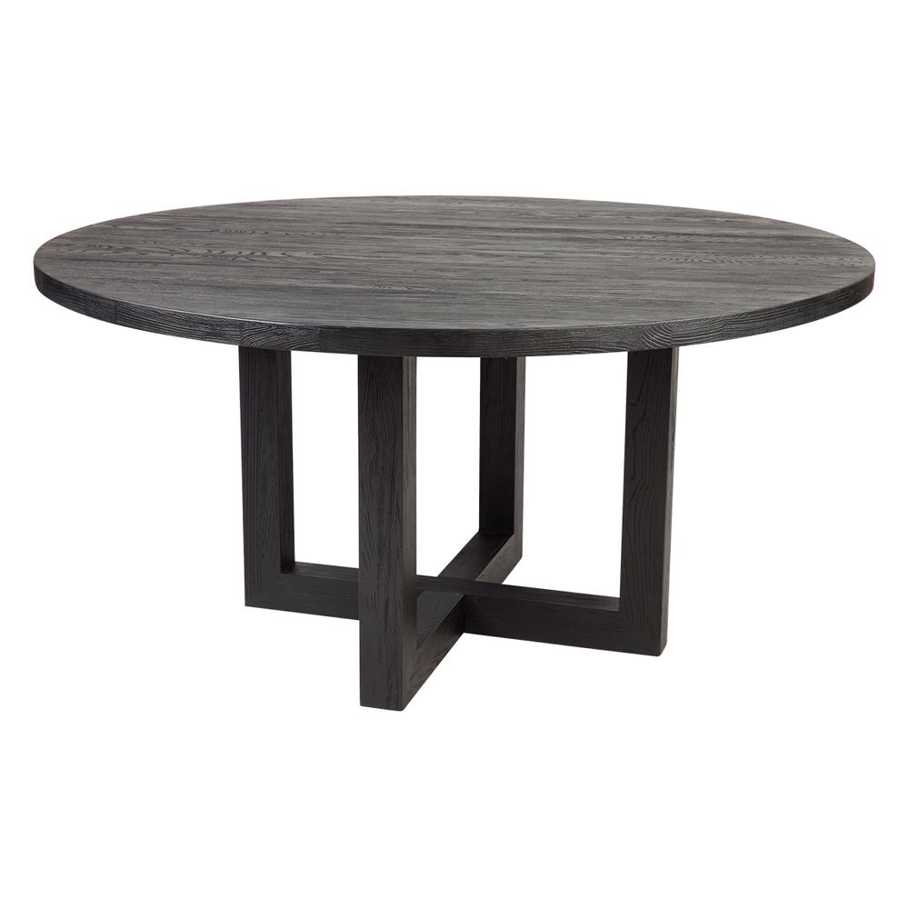 Leeton Oak Wood Round Dining Table - Black - Notbrand