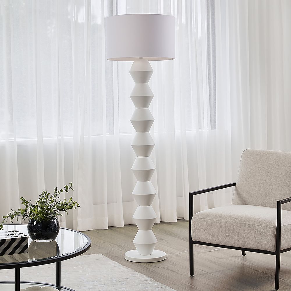Abstract Floor Lamp with Linen Shade- White - Notbrand