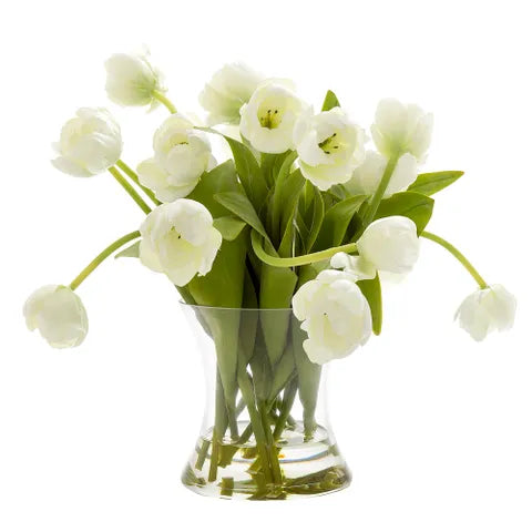 Glass Vase with Tulip Artificial Flower in Water - White - Notbrand