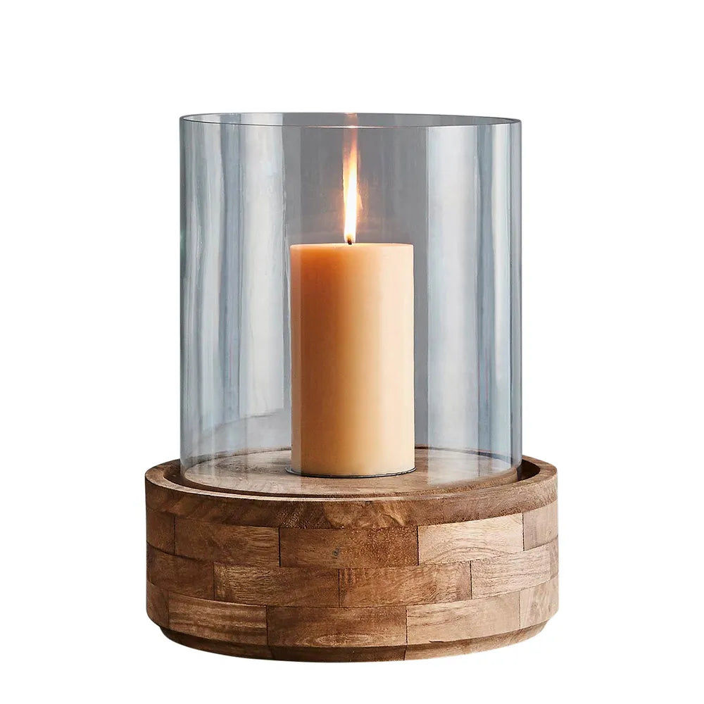 Amalfi Glass And Wood Hurricane Lamp - Large - Notbrand