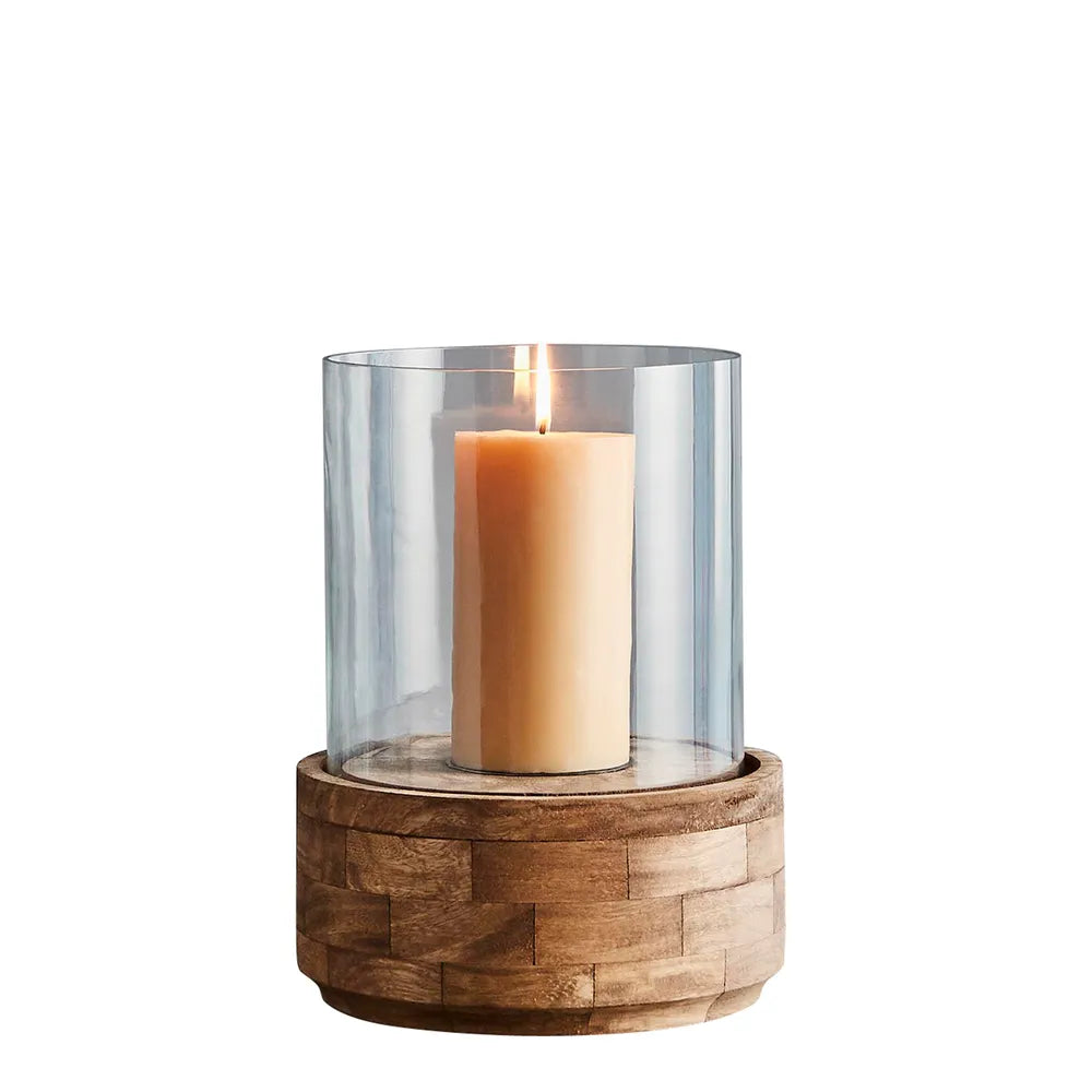 Amalfi Glass And Wood Hurricane Lamp - Small - Notbrand