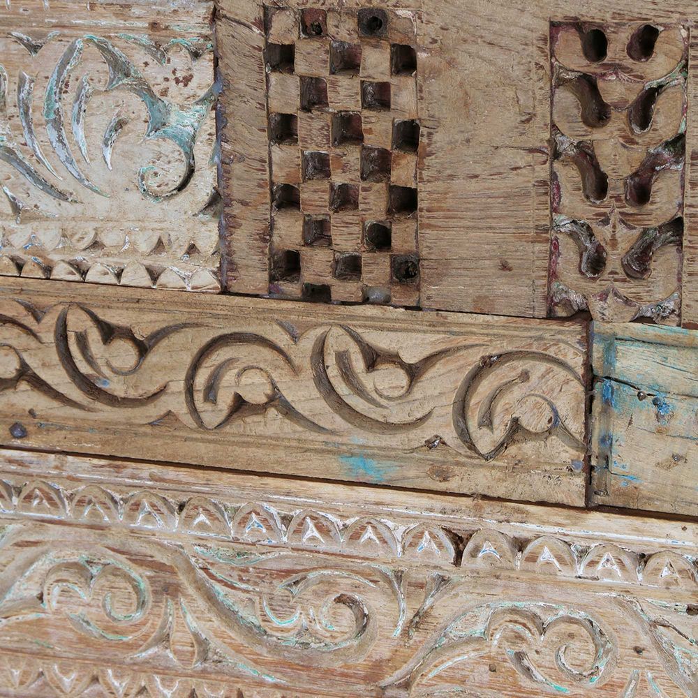 Jaipur Teak Wood Carved Panel In Natural - Large - Notbrand