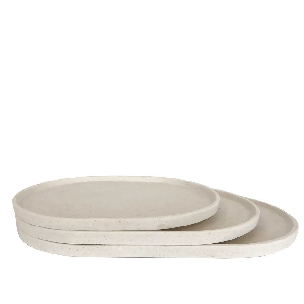 Set of 3 Esher Oval Shaped Polystone Platter - White - Notbrand