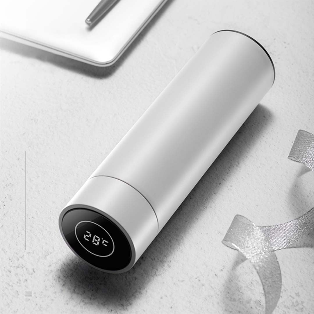 Smart Vacuum Flask Thermometer Bottle - White - Notbrand