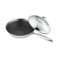 18/10 STAINLESS STEEL 30CM FRYING PAN NON STICK INTERIOR WITH LID - Notbrand