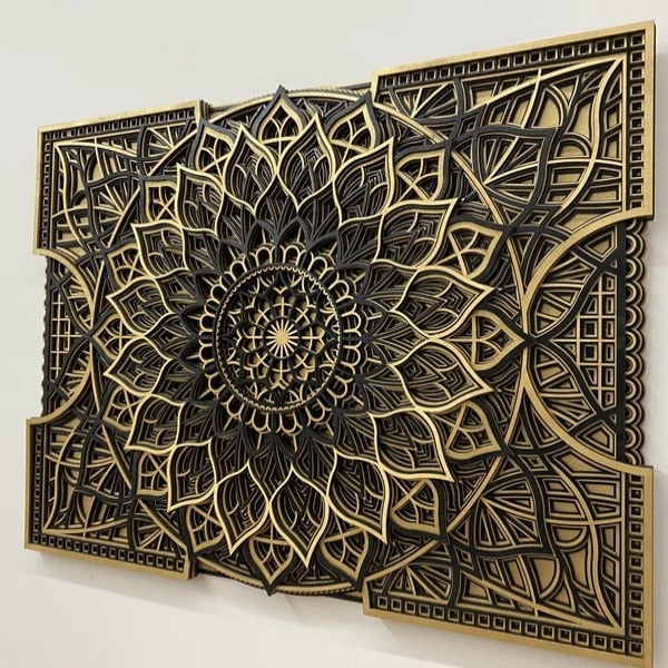 Myrel Wooden Mandala Wall Art - Black & Gold - Notbrand