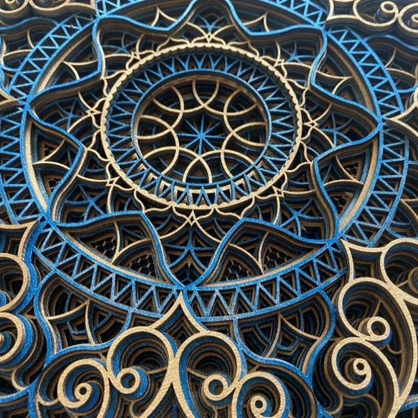 Dular Wood Mandala Elegant Wall Art - Blue & Gold - Notbrand