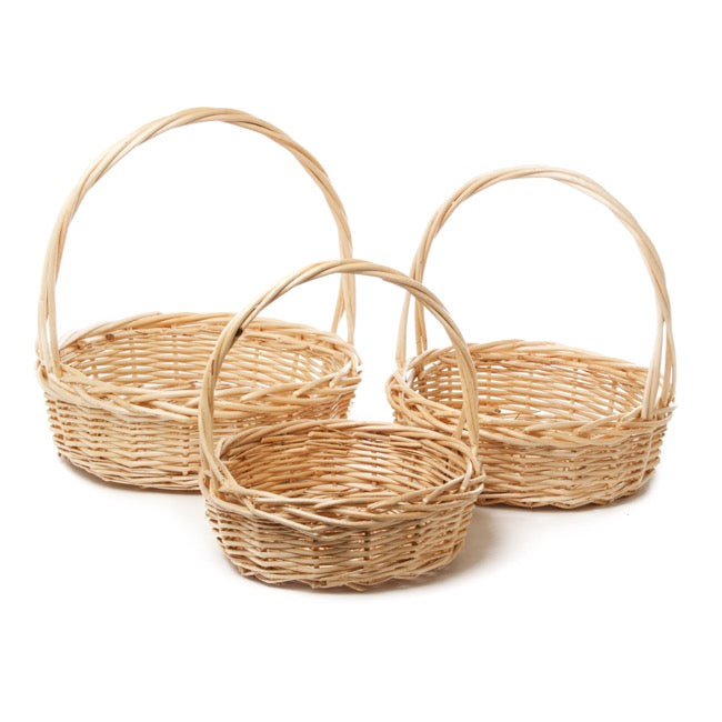Set of 3 Willow Basket With Round Handle - Natural - Notbrand