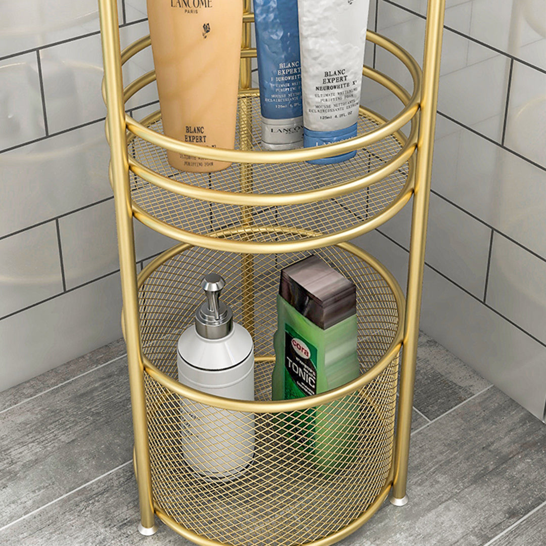 Multifunctional Display Rack with Basket in Gold - 3 Tier - Notbrand