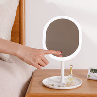 Cosmetic Organiser with LED Tabletop Mirror Set - White - Notbrand