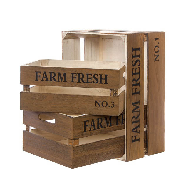 Set of 3 Farm Fresh Wooden Crate - Rustic Brown - Notbrand
