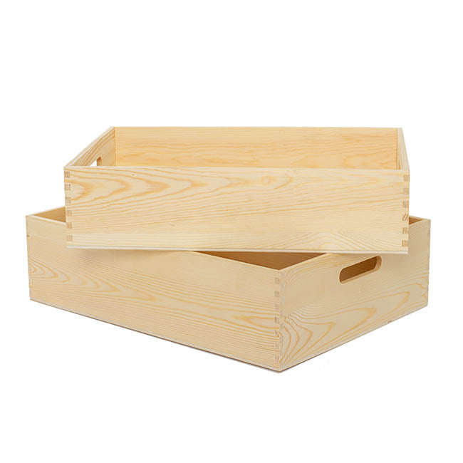 Set of 2 Premium Wooden Crate Box Tray in Natural - Extra Large - Notbrand
