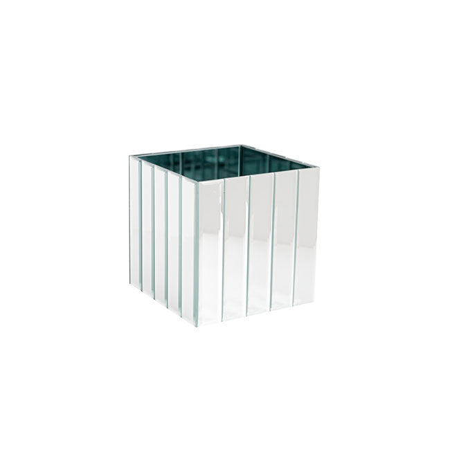 Mirror Strip Cube Vase - Silver - Notbrand