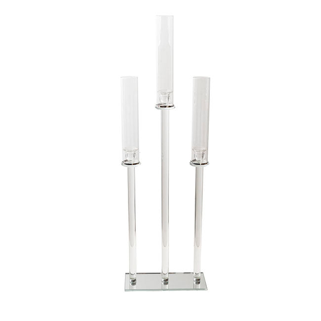 Crystal Glass 3 Head Linear Pillar Candelabra - Clear - Notbrand