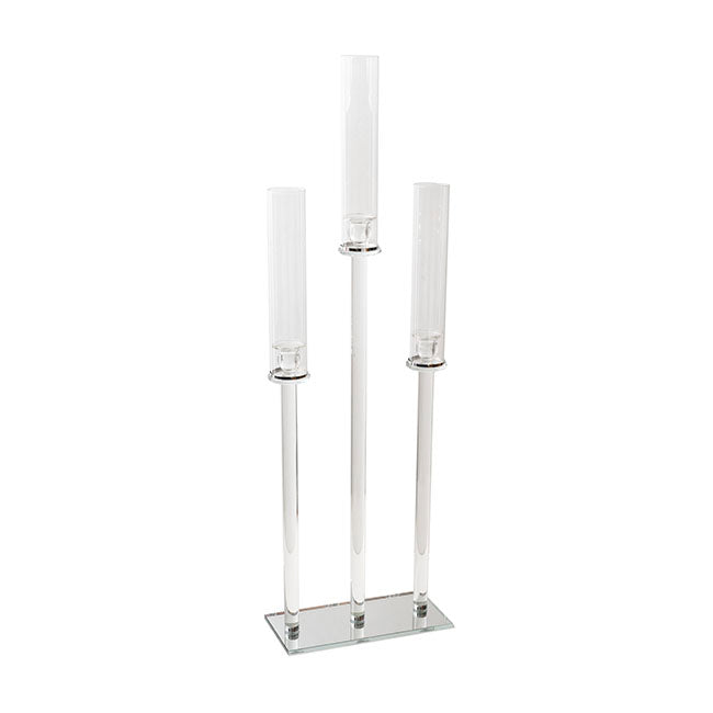 Crystal Glass 3 Head Linear Pillar Candelabra - Clear - Notbrand