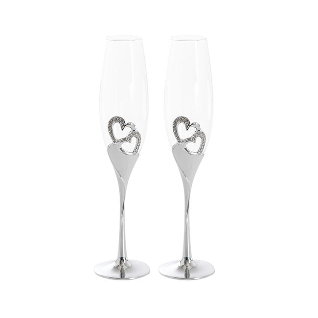 Set of 2 Champagne Glass With Love Hearts - Silver - Notbrand