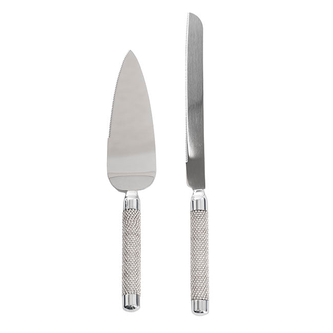 Diamante Cake Knife Set - Metallic Silver - NotBrand