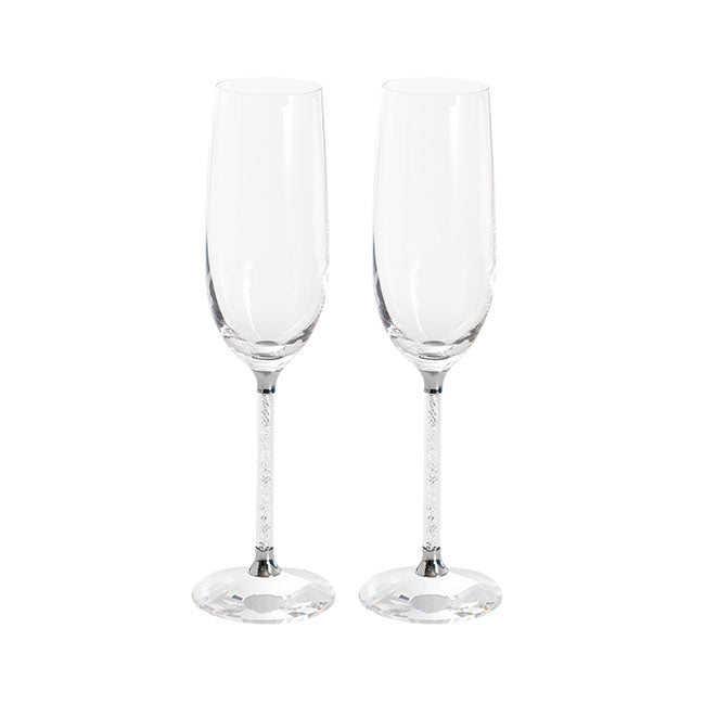 Set of 2 Champagne Glass With Crystal - Silver - Notbrand