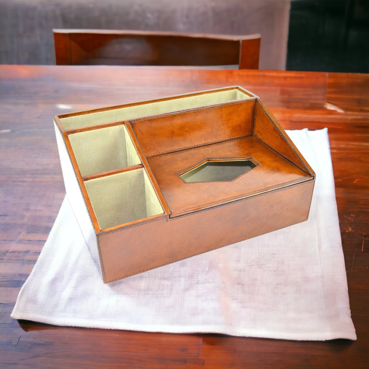 Ciscra Tan Leather Desk Organiser - Notbrand