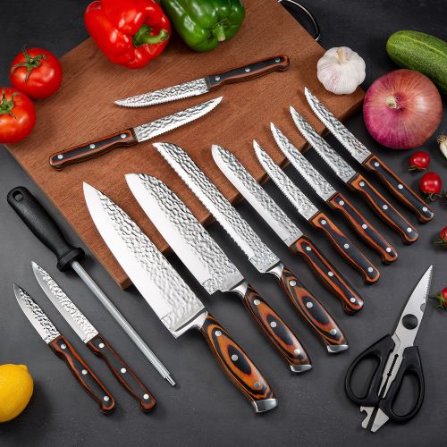 Kitchen Knife Block Set with Embossed Blade in Brown - 15pc - Notbrand
