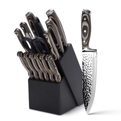 Kitchen Knife Block Set with Embossed Blade in Black - 15pc - Notbrand