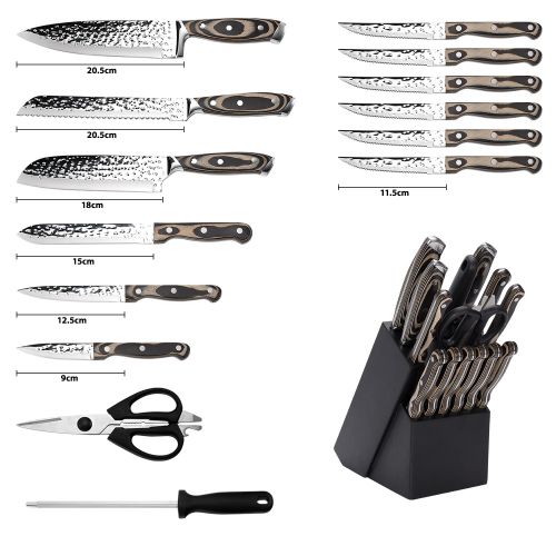 Kitchen Knife Block Set with Embossed Blade in Black - 15pc - Notbrand