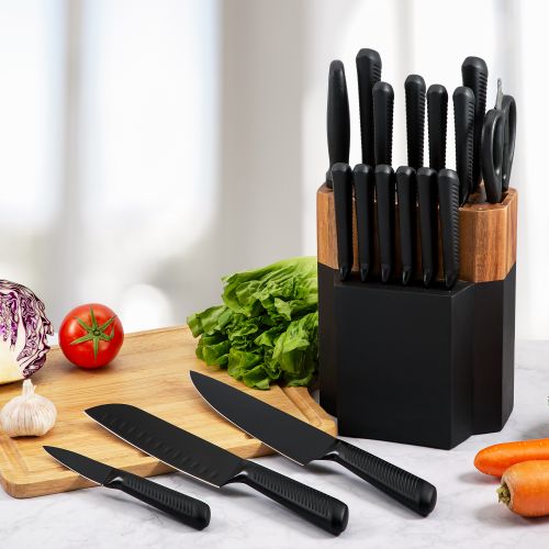 Kitchen Knife Block Set with Black Blade - 18pc - Notbrand