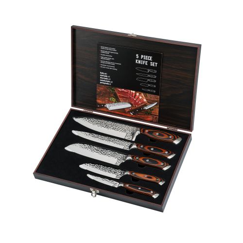 Kitchen Knife Set in Storage Box with Embossed Blade - 5pc - Notbrand