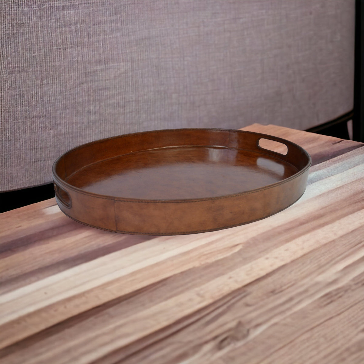 Morthil Tan Leather Oval Tray - Notbrand