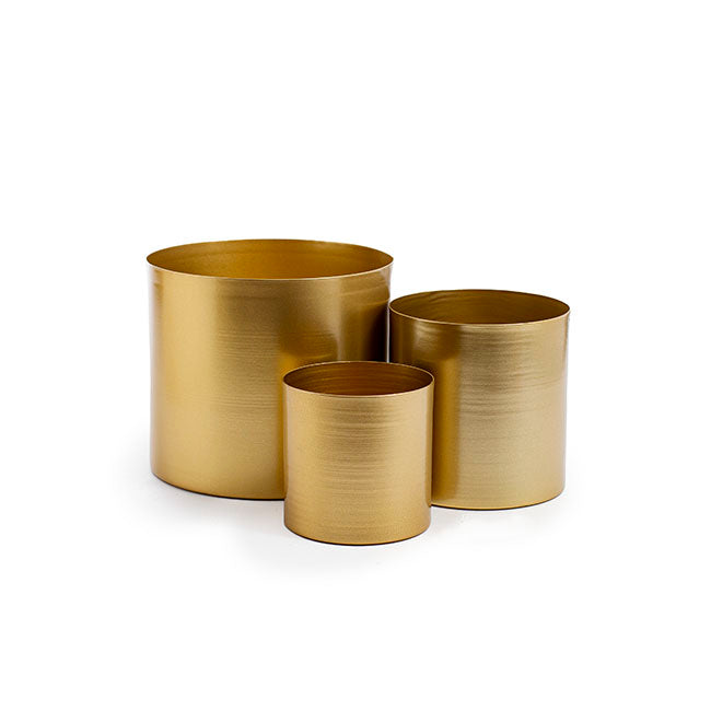 Set of 3 Round Metal Pot - Brass Gold - Notbrand