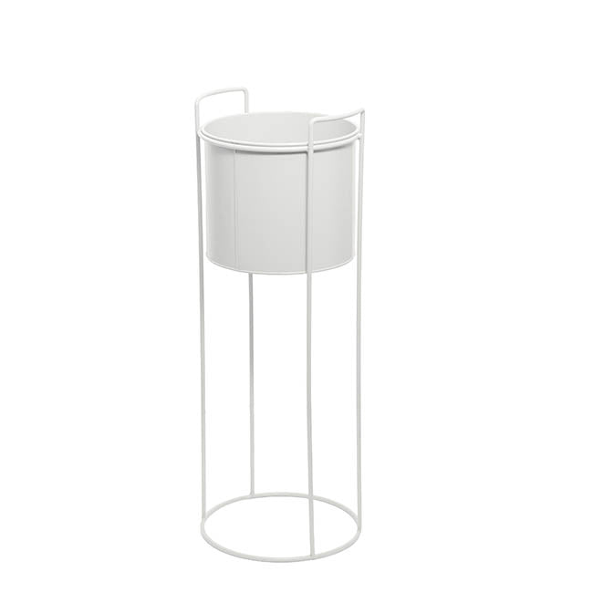 Metal Display Stand With Round Pot in White - Range - Notbrand