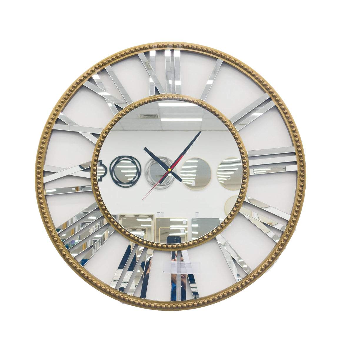 Gold Beaded Mirrored Clock - 75cm - Notbrand