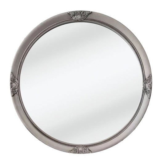French Provincial Ornate Round Mirror - Antique Silver - Notbrand