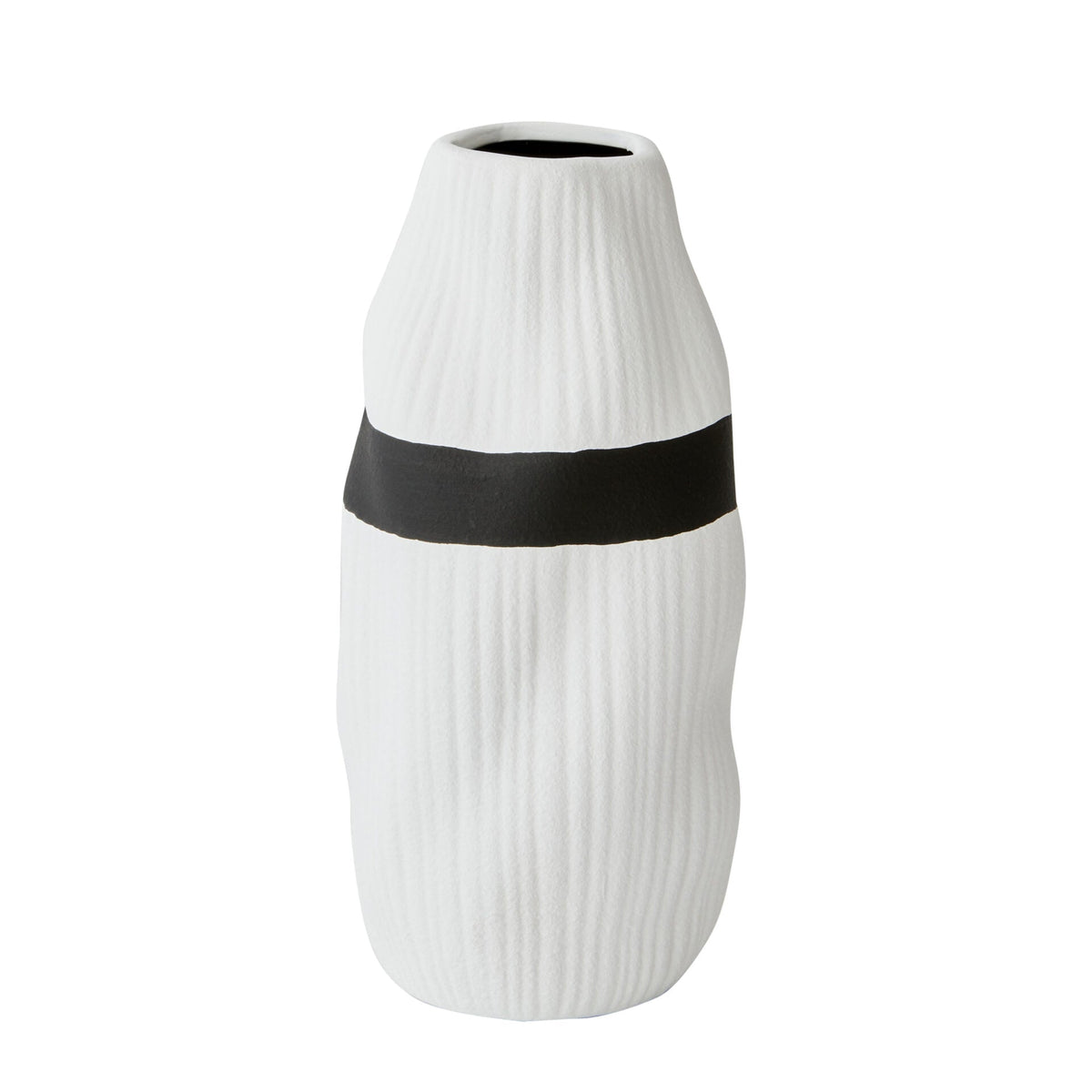Monochrome Glazed Ceramic Stripe Vase - White - Notbrand