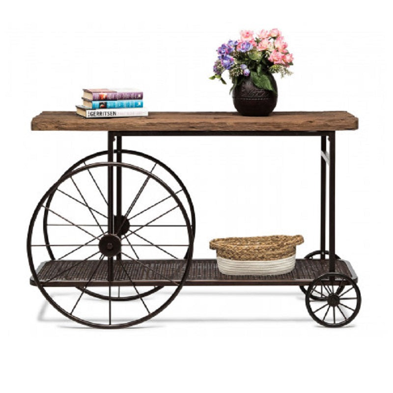 Paxton Hallway Console Table with Railway Sleeper Wood Top - Dark Copper - NotBrand