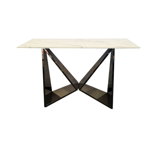 Luxe Metal Frame Console Table with Marble Top - Black- Notbrand
